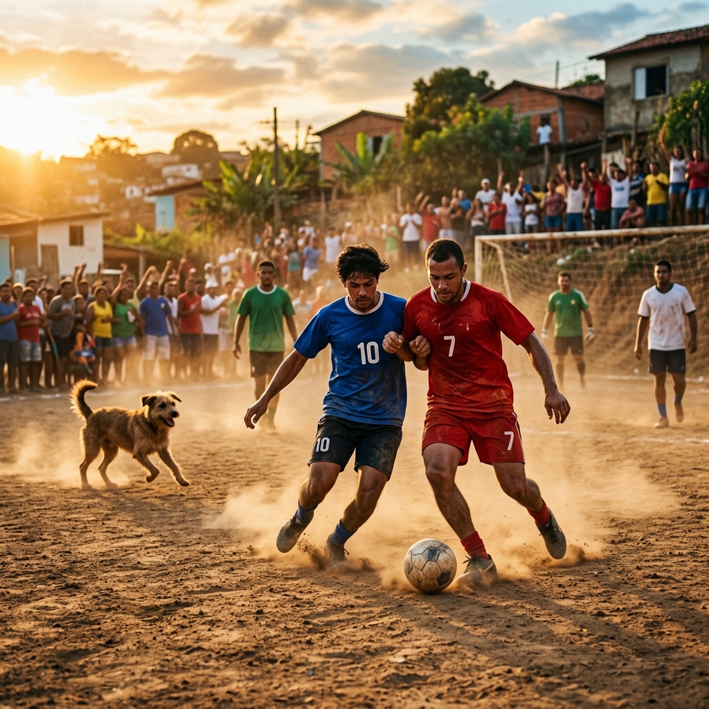 Cachorro caramelo disputando a bola no campo