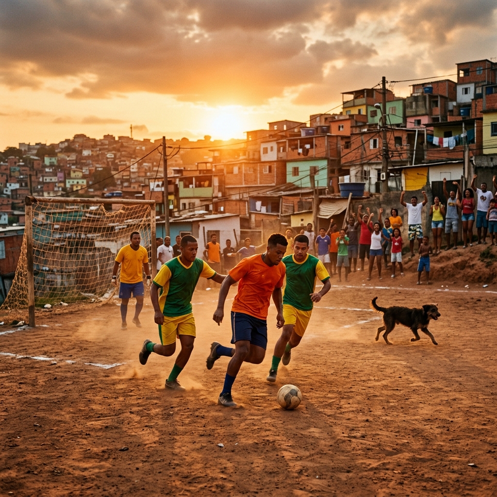 Campo de terra épico da várzea ao pôr do sol